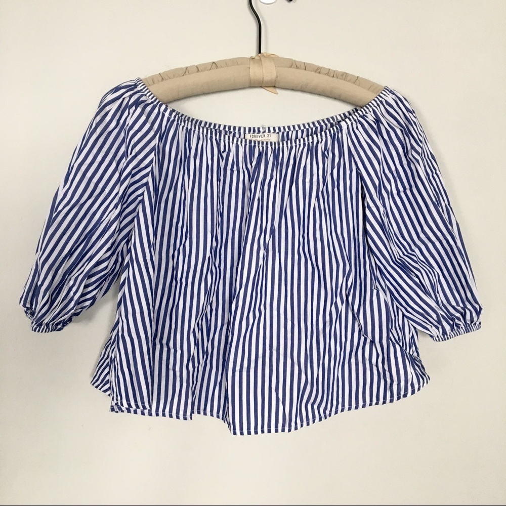 Blue/White Stripe Off Shoulder Loose Blouse Sz S